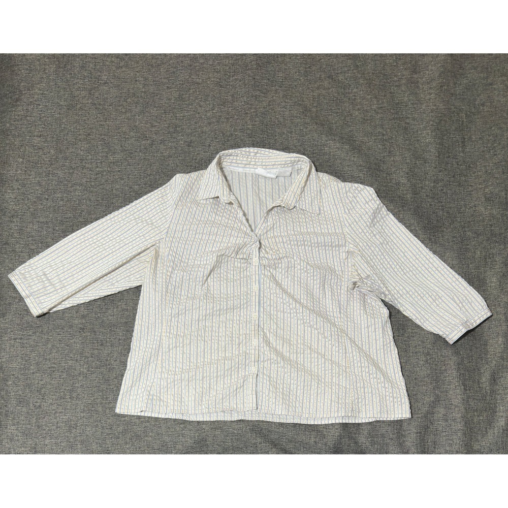 Worthington Woman 2X Button Up Shirt Striped 3/4 Sleeve Stretch